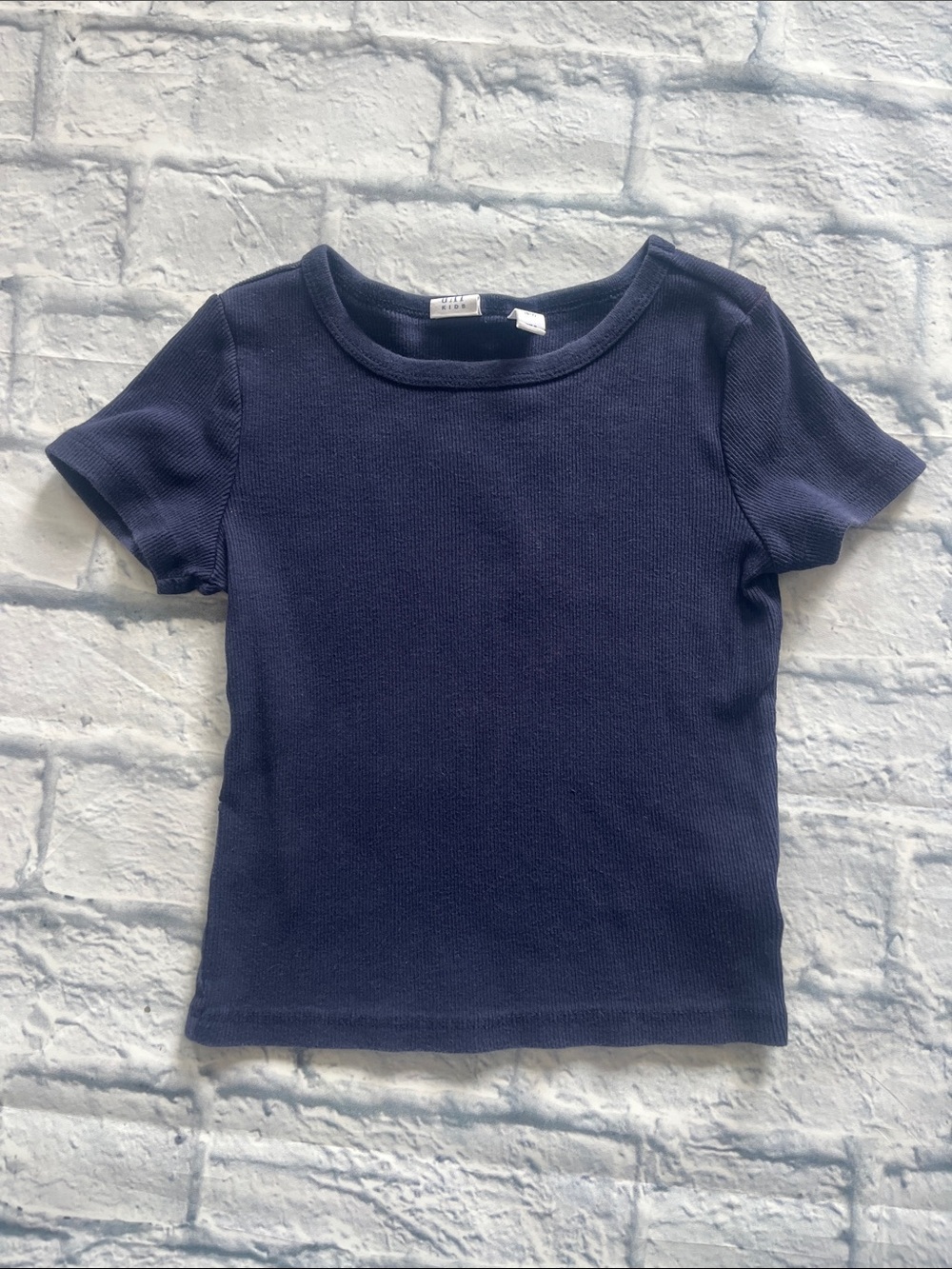 Navy Ribbed Short Sleeve Kids Tee